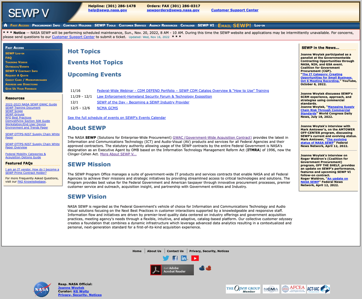 A Brief History of the NASA SEWP Contract